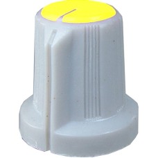 Buton pentru potentiometru, 15mm, plastic, gri-galben, 15x16mm, 127042 Buton pentru potentiometru, 15mm, plastic, gri-galben, 15x16mm, 127042