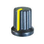 Buton pentru potentiometru, 15mm, plastic, negru cu galben, 15x15mm, 127082
