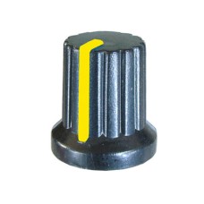 Buton pentru potentiometru, 15mm, plastic, negru cu galben, 15x15mm, 127082