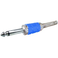 Conector jack 6,3mm, mono, tata, albastru, pe cablu - 121172
