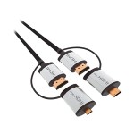 Cablu HDMI tata, la HDMI tata, cu adaptoare mini HDMI si micro HDMI, 1.5m, L102142 Cablu HDMI tata, la HDMI tata, cu adaptoare mini HDMI si micro HDMI, 1.5m, L102142