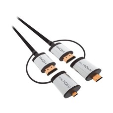 Cablu HDMI tata, la HDMI tata, cu adaptoare mini HDMI si micro HDMI, 1.5m, L102142 Cablu HDMI tata, la HDMI tata, cu adaptoare mini HDMI si micro HDMI, 1.5m, L102142