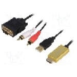 Cablu HDMI - VGA, D-Sub 15pin HD mufa, HDMI mufa, RCA mufa x2, USB A mufa, 2m, negru, LOGILINK - CV0052A