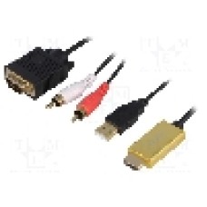 Cablu HDMI - VGA, D-Sub 15pin HD mufa, HDMI mufa, RCA mufa x2, USB A mufa, 2m, negru, LOGILINK - CV0052A
