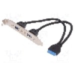 Cablu 2x 10pin IDC, USB A soclu x2, braţara pe slot, USB 3.0, lungime 250mm, negru, ASSMANN - AK-300306-002-S