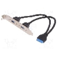 Cablu 2x 10pin IDC, USB A soclu x2, braţara pe slot, USB 3.0, lungime 250mm, negru, ASSMANN - AK-300306-002-S