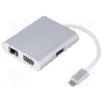 Cablu D-Sub 15pin HD soclu, RJ45 soclu, USB A soclu, USB C mufa, USB C Power Delivery, USB 3.0, USB 3.1, lungime 200mm, {{Culoare izolaţie}}, QOLTEC - 50410