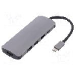 Cablu HDMI soclu, USB A soclu x3, USB C mufa, USB C soclu, USB 3.1, lungime 0.26m, {{Culoare izolaţie}}, QOLTEC - 50381