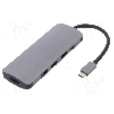 Cablu HDMI soclu, USB A soclu x3, USB C mufa, USB C soclu, USB 3.1, lungime 0.26m, {{Culoare izolaţie}}, QOLTEC - 50381