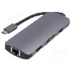 Cablu HDMI soclu, microSD, RJ45 soclu, SD, USB A soclu, USB C mufa, USB C Power Delivery, USB 3.1, lungime 0.26m, {{Culoare izolaţie}}, QOLTEC - 50382