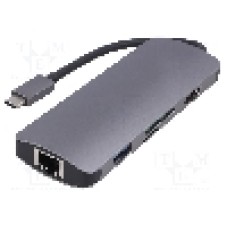 Cablu HDMI soclu, microSD, RJ45 soclu, SD, USB A soclu, USB C mufa, USB C Power Delivery, USB 3.1, lungime 0.26m, {{Culoare izolaţie}}, QOLTEC - 50382