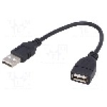 Cablu USB A mufa, USB A soclu, USB 2.0, lungime 0.15m, negru, AKYGA - AK-USB-23