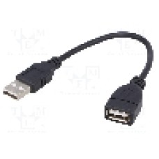 Cablu USB A mufa, USB A soclu, USB 2.0, lungime 0.15m, negru, AKYGA - AK-USB-23