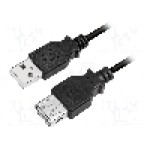 Cablu USB A mufa, USB A soclu, USB 2.0, lungime 2m, negru, LOGILINK - CU0010B