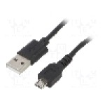 Cablu USB A mufa, USB B micro mufa, USB 2.0, lungime 0.6m, negru, AKYGA - AK-USB-05