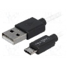 Cablu USB A mufa, USB B micro mufa, USB 2.0, lungime 1.8m, alb, negru, LOGILINK - CU0063