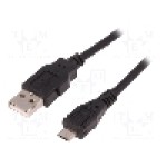 Cablu USB A mufa, USB B micro mufa, USB 2.0, lungime 1.8m, negru, QOLTEC - 52326