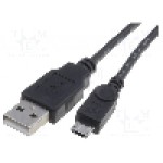 Cablu USB A tata la micro USB B tata, USB 2.0, lungime 1m, negru, Goobay, 46800, T145887