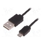Cablu USB A mufa, USB B micro mufa, USB 2.0, lungime 1m, negru, QOLTEC - 50499