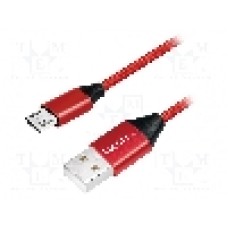 Cablu USB A mufa, USB B micro mufa, USB 2.0, lungime 1m, roşu, LOGILINK - CU0152