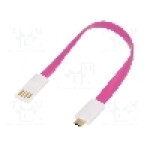 Cablu USB A mufa, USB B micro mufa, USB 2.0, lungime 22mm, roz, LOGILINK - CU0087