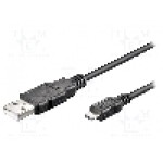 Cablu USB A mufa, USB B micro mufa, USB 2.0, lungime 5m, negru, Goobay - 93921