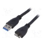 Cablu USB A mufa, USB B micro mufa, USB 3.0, lungime 0.5m, negru, AKYGA - AK-USB-26
