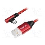 Cablu USB A mufa, USB B micro mufa (in unghi), USB 2.0, lungime 0.3m, roşu, LOGILINK - CU0149