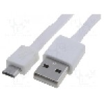 Cablu USB A mufa, USB B micro mufa, plata, USB 2.0, lungime 1m, alb, Goobay - 63334