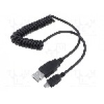 Cablu USB A mufa, USB B micro mufa, spiralat, USB 2.0, lungime {{Lungime cablu}}, negru, Goobay - 62334