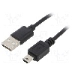 Cablu USB A mufa, USB B mini mufa, USB 2.0, lungime 1.8m, negru, AKYGA - AK-USB-03