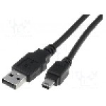 Cablu USB A mufa, USB B mini mufa, USB 2.0, lungime 3m, negru, ASSMANN - AK-300108-030-S