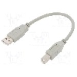 Cablu USB A mufa, USB B mufa, USB 2.0, lungime 0.19m, gri, QOLTEC - 50393