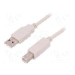 Cablu USB A mufa, USB B mufa, USB 2.0, lungime 1.8m, alb, QOLTEC - 27625