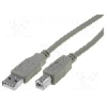 Cablu USB A mufa, USB B mufa, USB 2.0, lungime 3m, gri, VCOM - CU201-030-PB