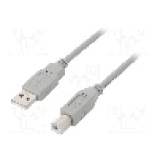 Cablu USB A mufa, USB B mufa, USB 2.0, lungime 5m, gri, QOLTEC - 50392