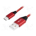 Cablu USB A mufa, USB C mufa, USB 2.0, lungime 1m, roşu, LOGILINK - CU0148