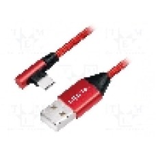 Cablu USB A mufa, USB C mufa in unghi, USB 2.0, lungime 0.3m, roşu, LOGILINK - CU0145