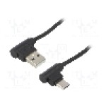 Cablu USB A mufa in unghi, USB C mufa in unghi, USB 2.0, lungime 1m, {{Culoare izolaţie}}, QOLTEC - 50495