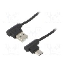 Cablu USB A mufa in unghi, USB C mufa in unghi, USB 2.0, lungime 1m, {{Culoare izolaţie}}, QOLTEC - 50495