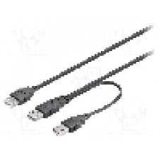 Cablu USB A mufa x2, USB A soclu, High Speed, USB 2.0, lungime 0.3m, negru, Goobay - 93353