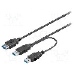 Cablu USB A mufa x2, USB A soclu, USB 3.0, lungime 0.3m, negru, Goobay - 95749