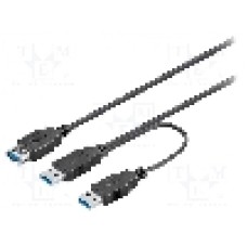 Cablu USB A mufa x2, USB A soclu, USB 3.0, lungime 0.3m, negru, Goobay - 95749