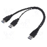 Cablu USB A mufa x2, USB A soclu, USB 3.0, lungime 0.3m, negru, LOGILINK - CU0070