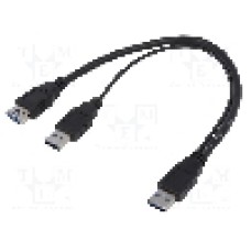 Cablu USB A mufa x2, USB A soclu, USB 3.0, lungime 0.3m, negru, LOGILINK - CU0070