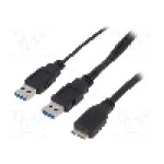 Cablu USB A mufa x2, USB A soclu, USB 3.0, lungime 0.6m, negru, LOGILINK - CU0071
