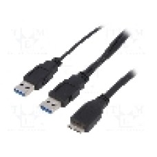 Cablu USB A mufa x2, USB A soclu, USB 3.0, lungime 1m, negru, LOGILINK - CU0072