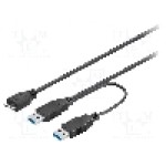 Cablu USB A mufa x2, USB B micro mufa, USB 3.0, lungime 0.3m, negru, Goobay - 95746