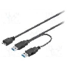 Cablu USB A mufa x2, USB B micro mufa, USB 3.0, lungime 0.3m, negru, Goobay - 95746