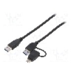 Cablu USB A mufa x2, USB C mufa, USB 3.0, lungime 1m, negru, Goobay - 55560